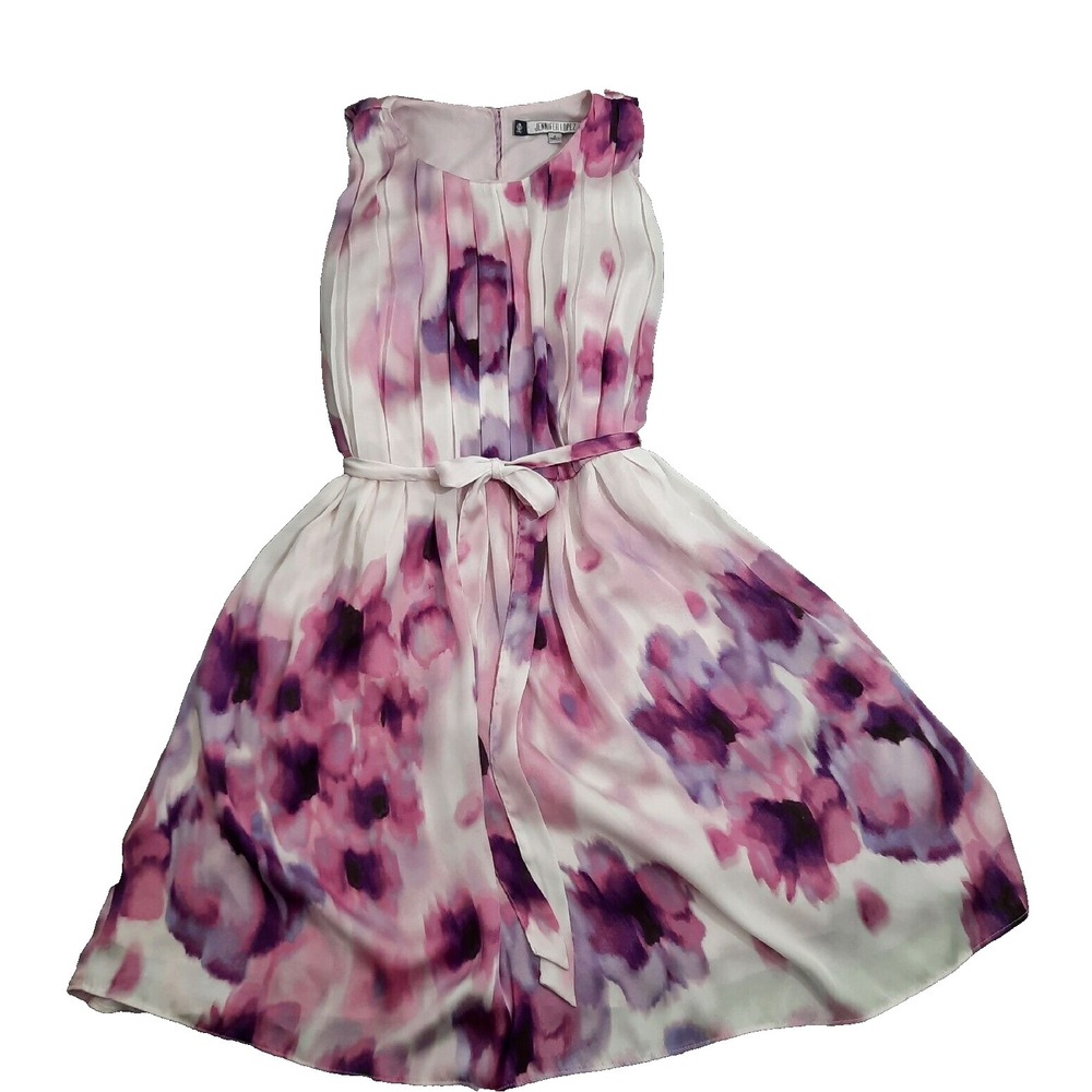 Jennifer Lopez Mini Dress‎ Purple Pink Watercolor Floral Womens 4 Pleated Fairy